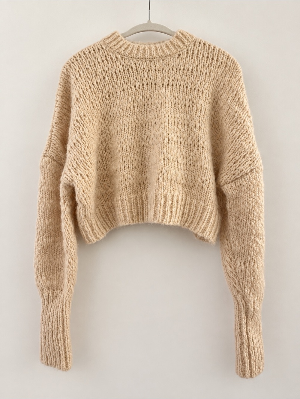 Wilfred Chunky Knit Cropped Sweater Cream Beige Long Sleeve